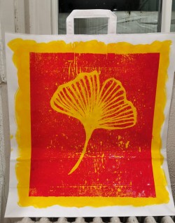Yellow Ginkgo on Red Bag