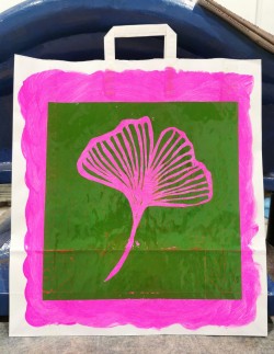 Pink Ginkgo on Green Bag