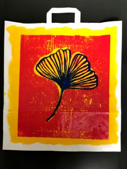 Black on Red Ginkgo Bag