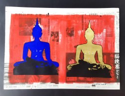Blue and Golden Buddha on Japanese Newspaper